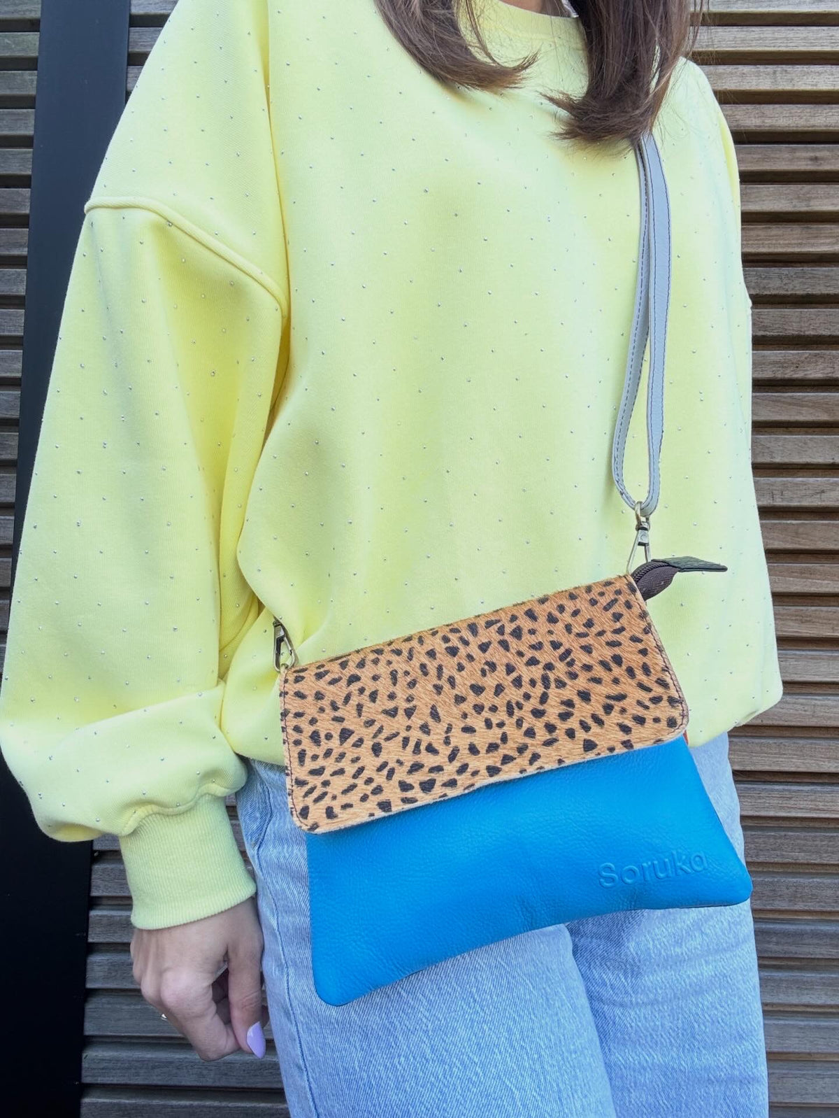 Leren tas met luipaardprint - blauw