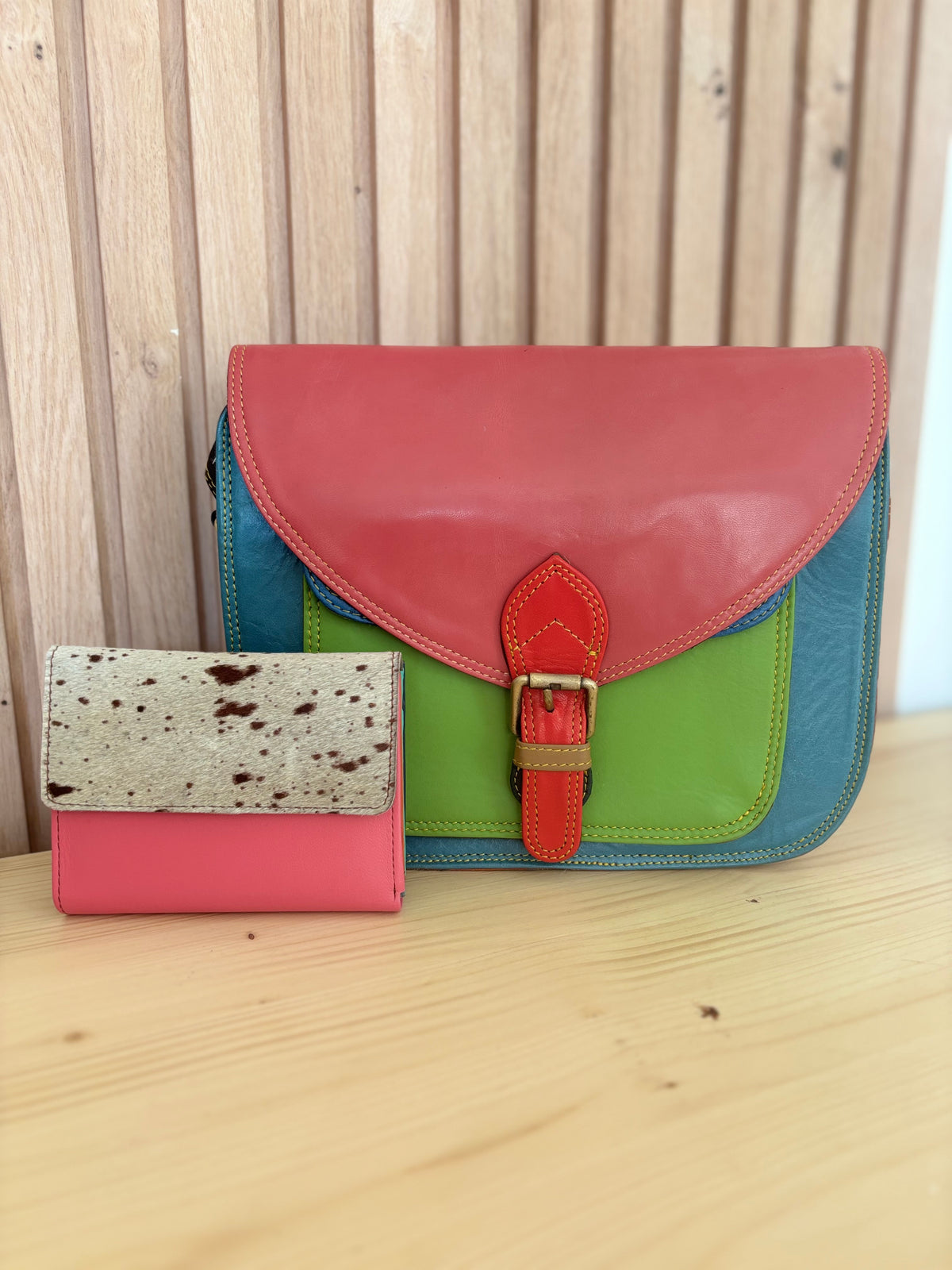 Leren tas zonder print - roos