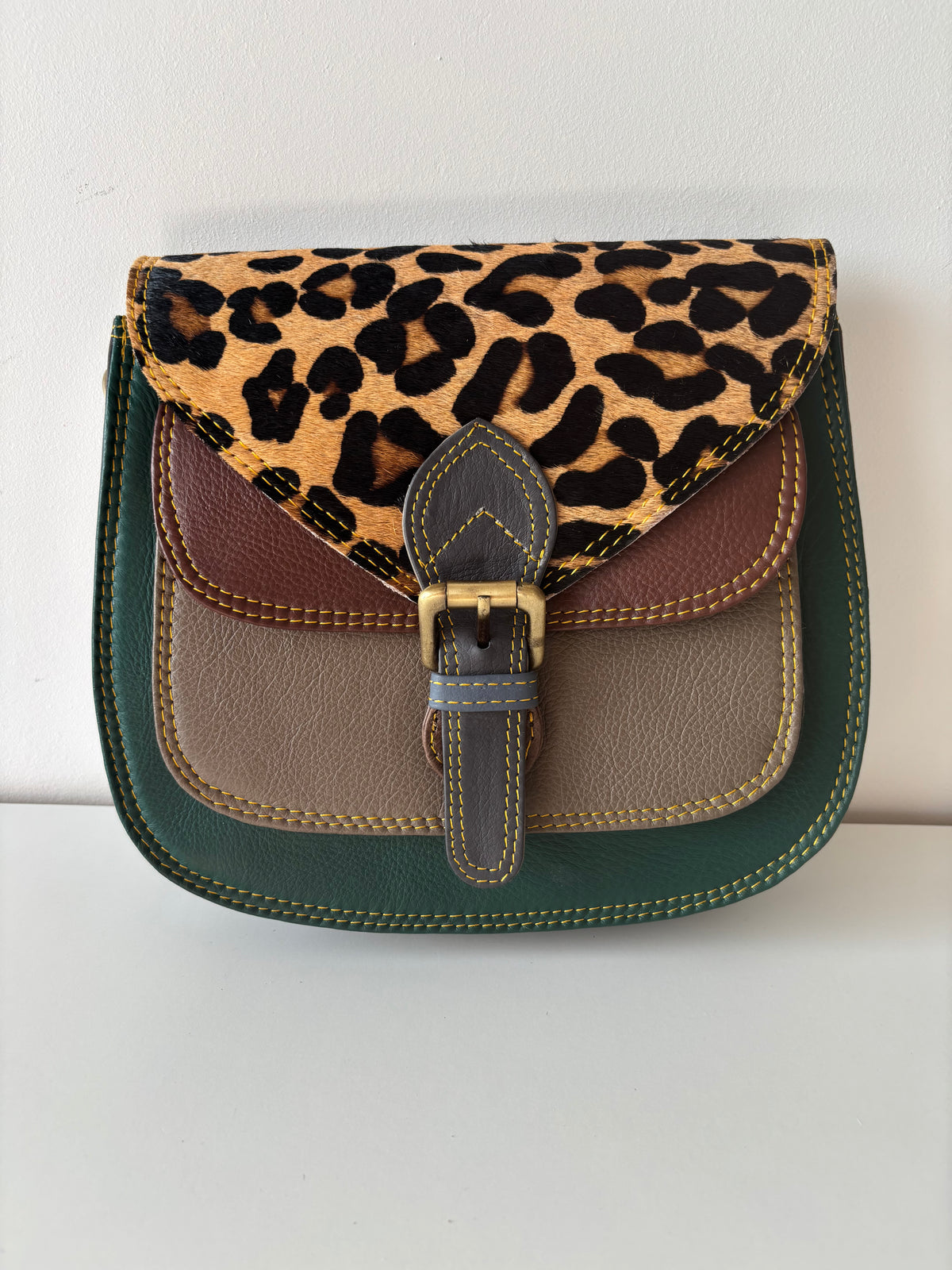 Leren tas met luipaardprint - groen
