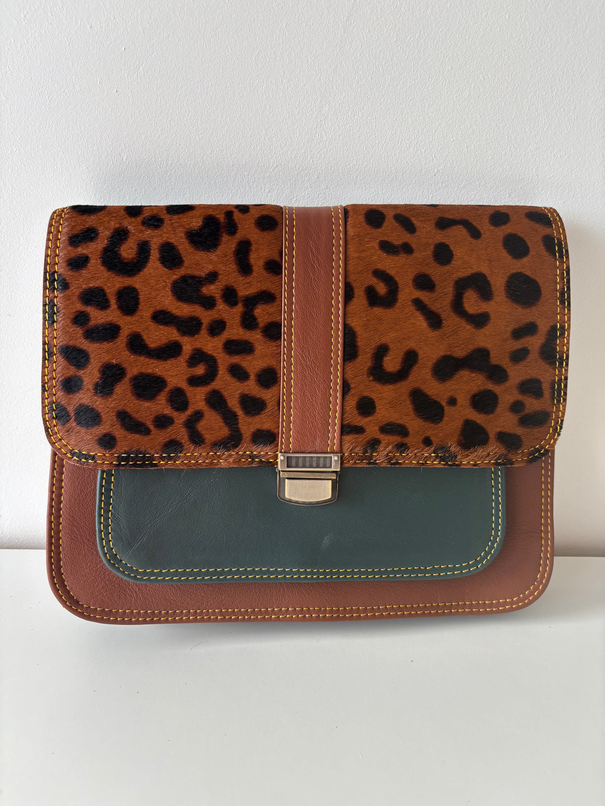 Leren tas met luipaardprint - bruin