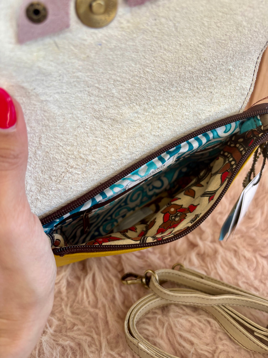 Leren tas met luipaardprint - geel