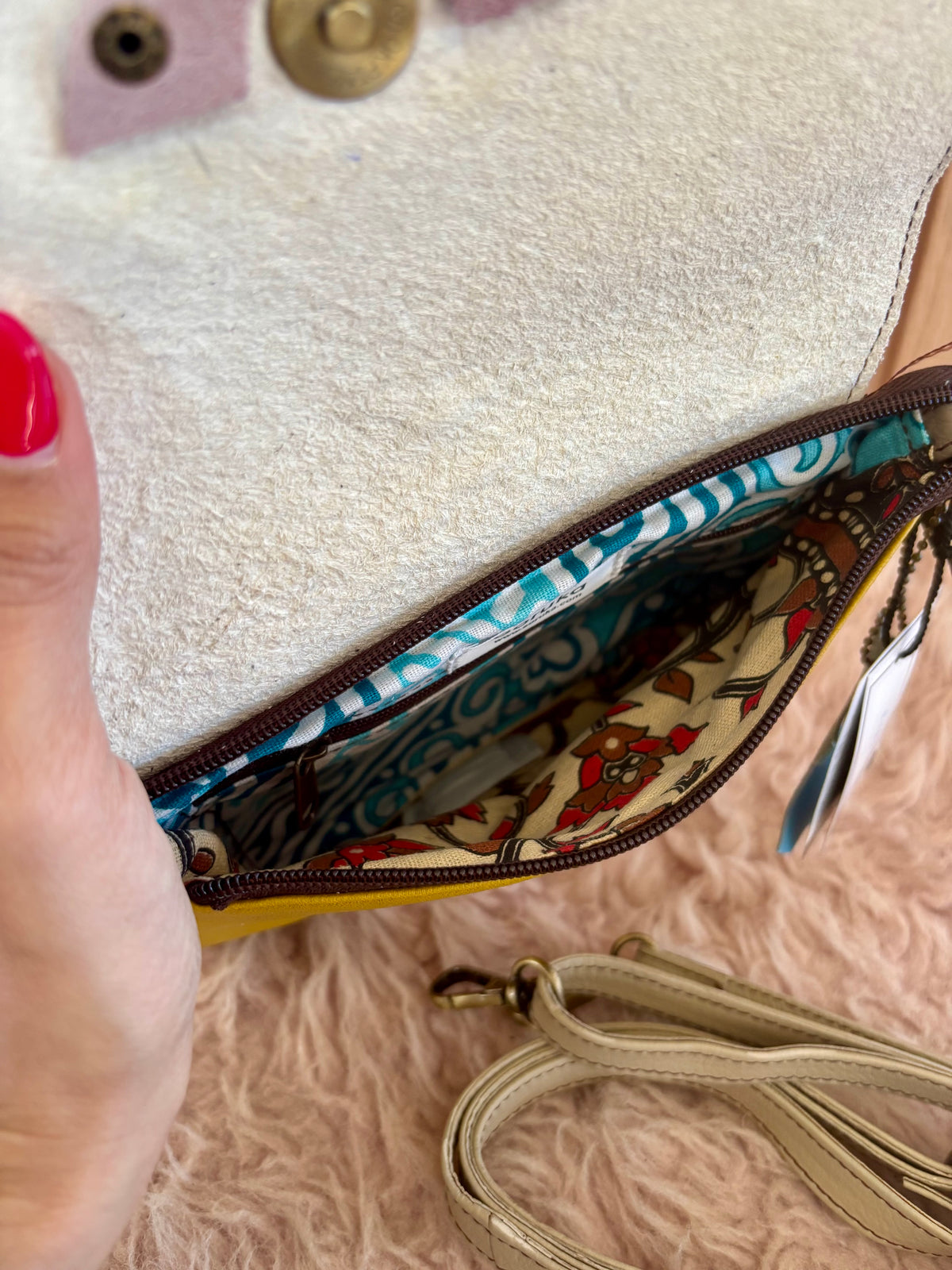 Leren tas met luipaardprint - geel