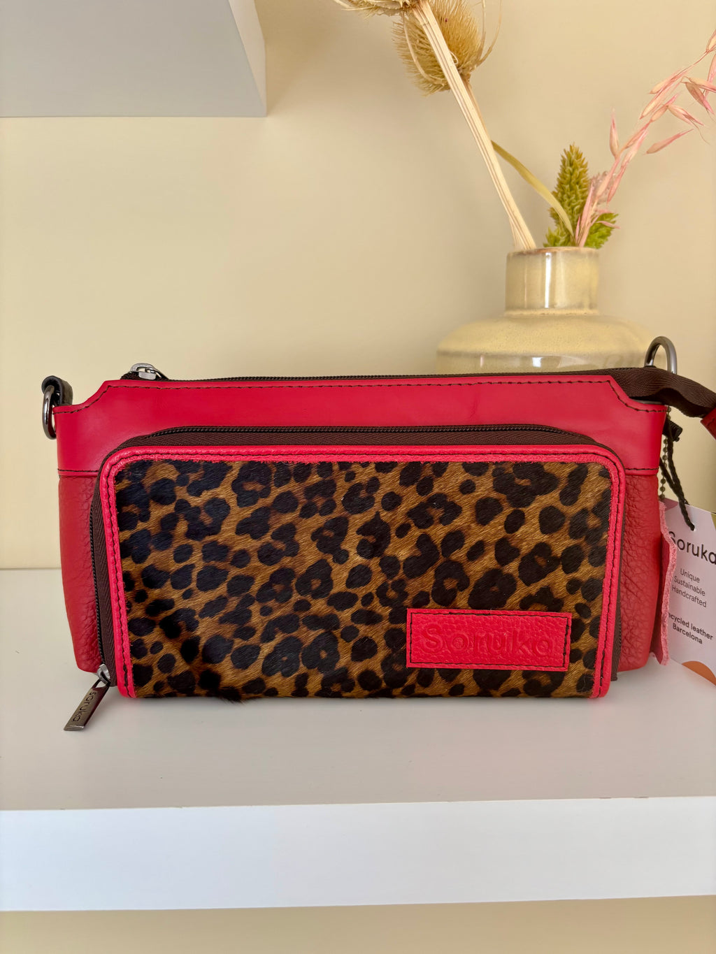Leren tas met luipaardprint - rood