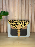 Leren tas met luipaardprint - grijs