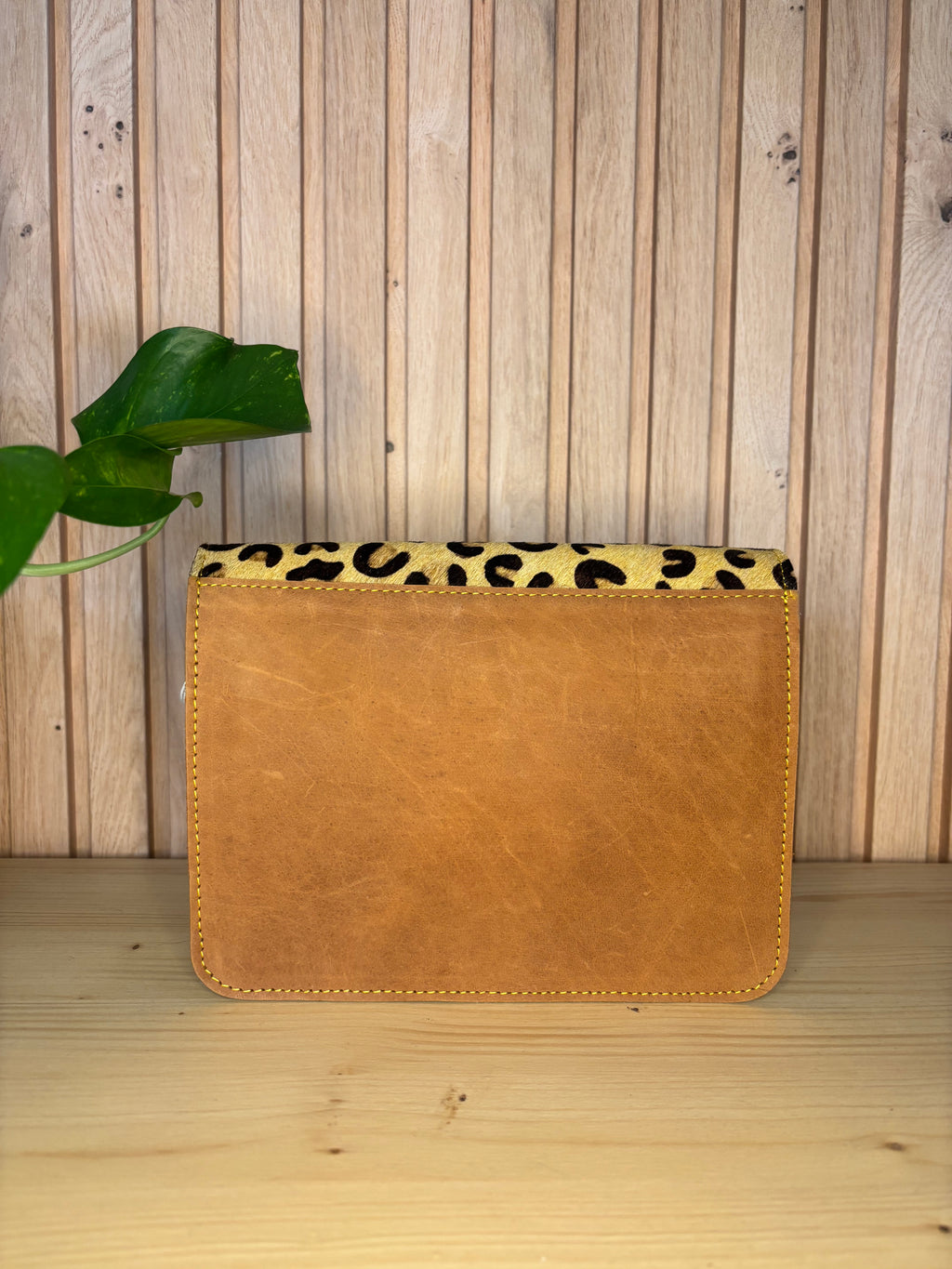 Leren tas met luipaardprint - grijs
