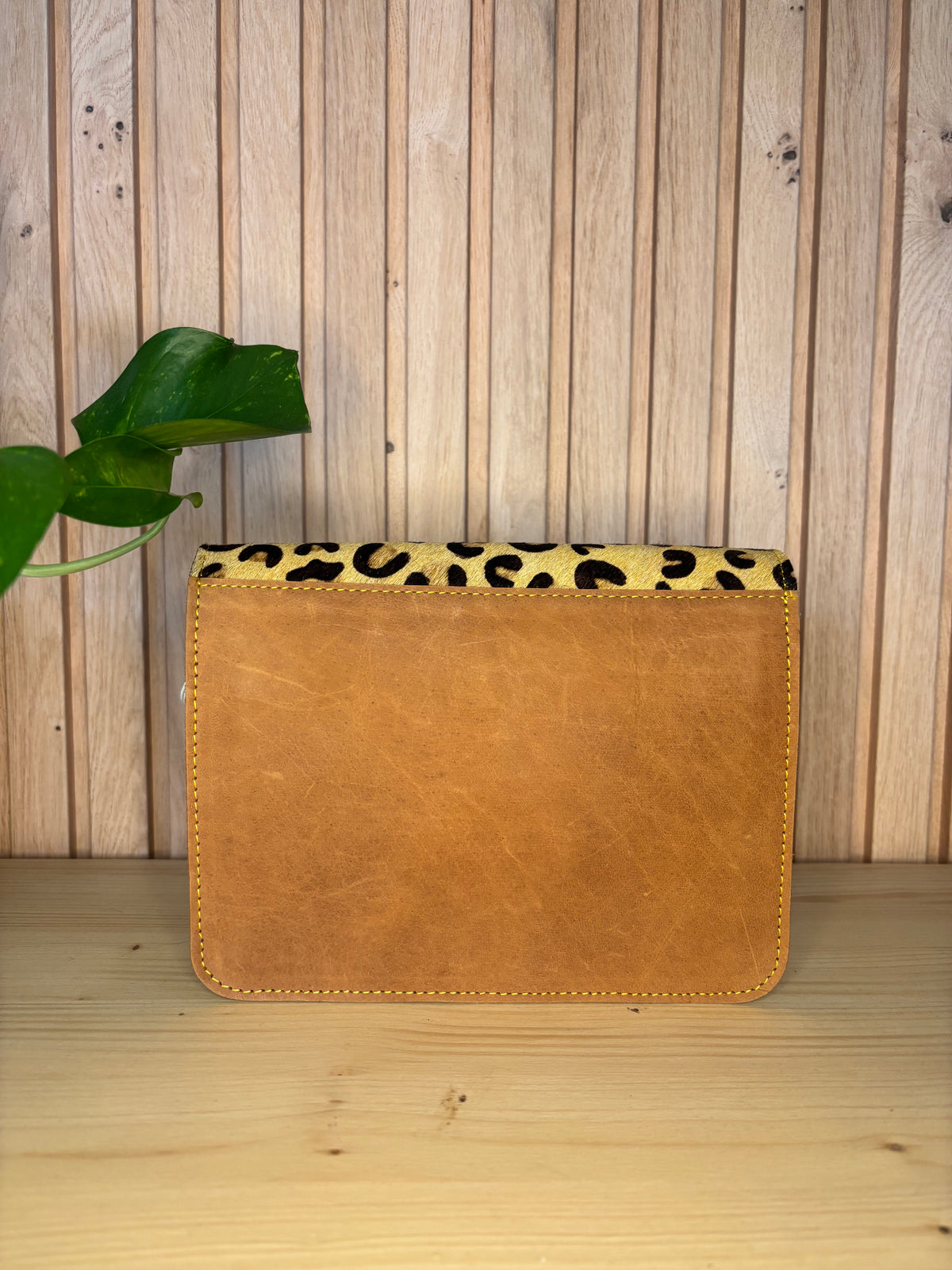 Leren tas met luipaardprint - grijs