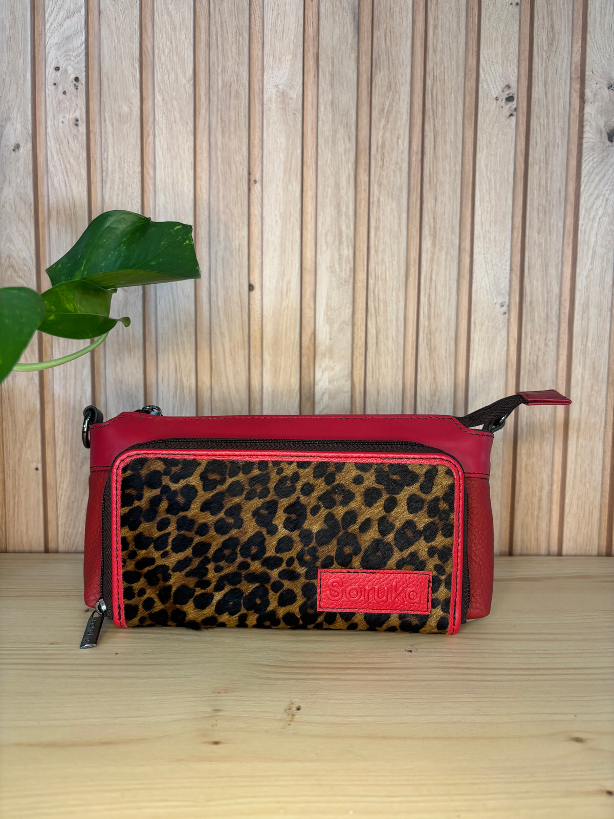 Leren tas met luipaardprint - rood