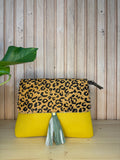 Leren tas met luipaardprint - geel