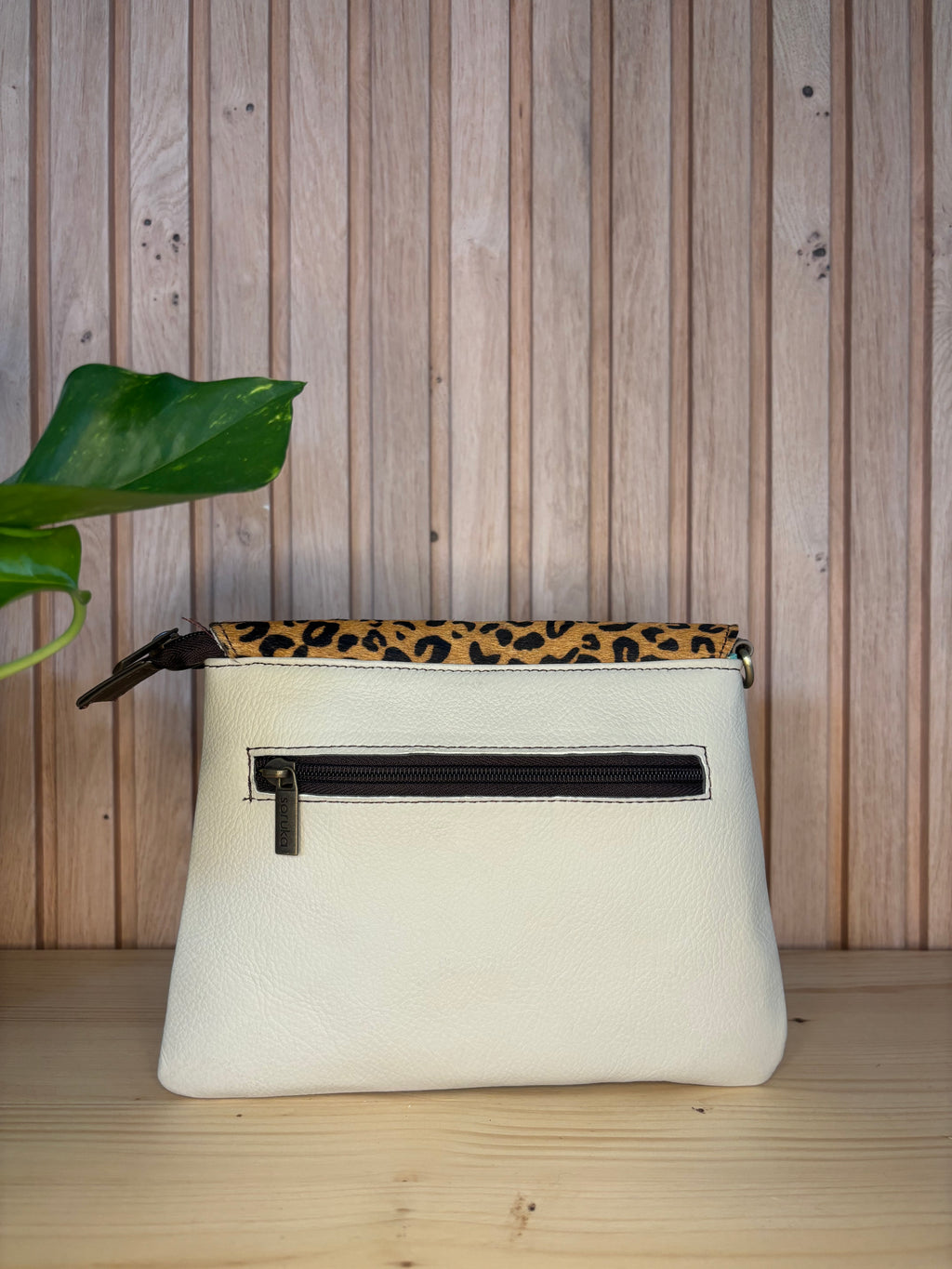 Leren tas met luipaardprint - geel