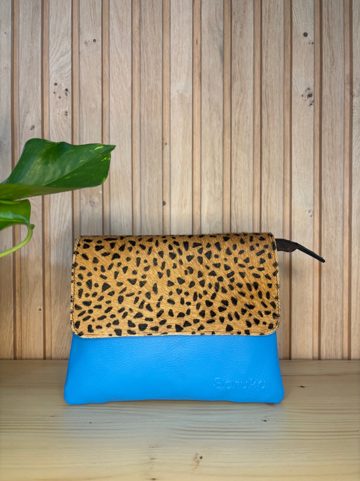 Leren tas met luipaardprint - blauw