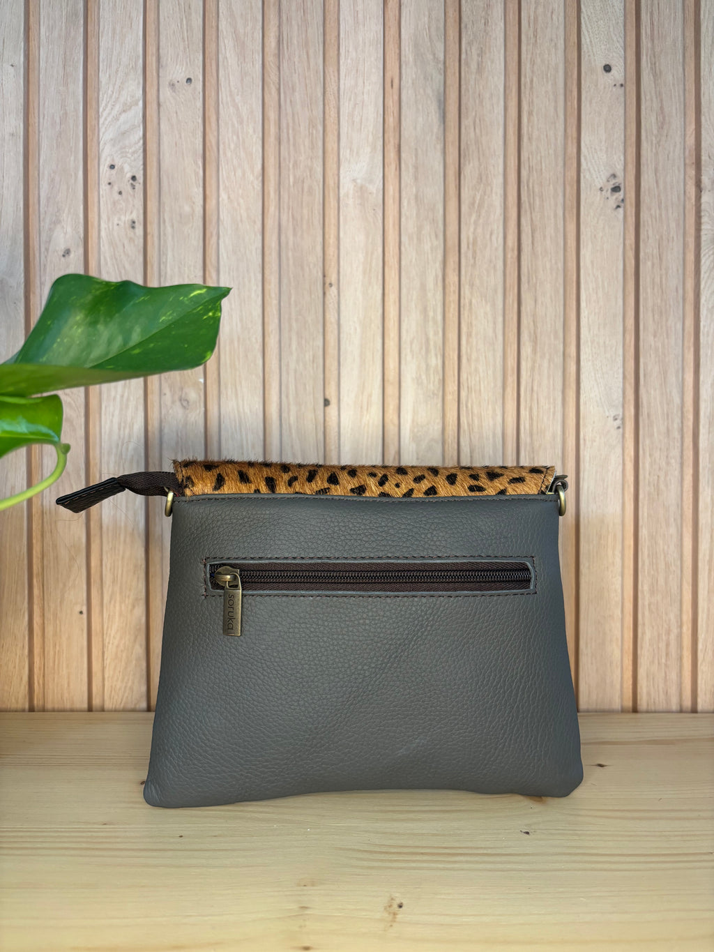 Leren tas met luipaardprint - blauw