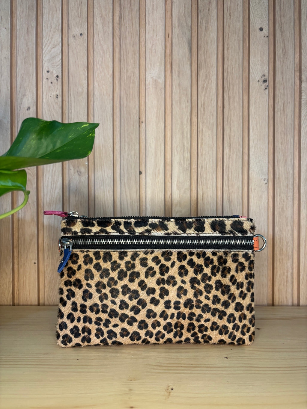 Leren tas in volledig luipaardprint - bruin