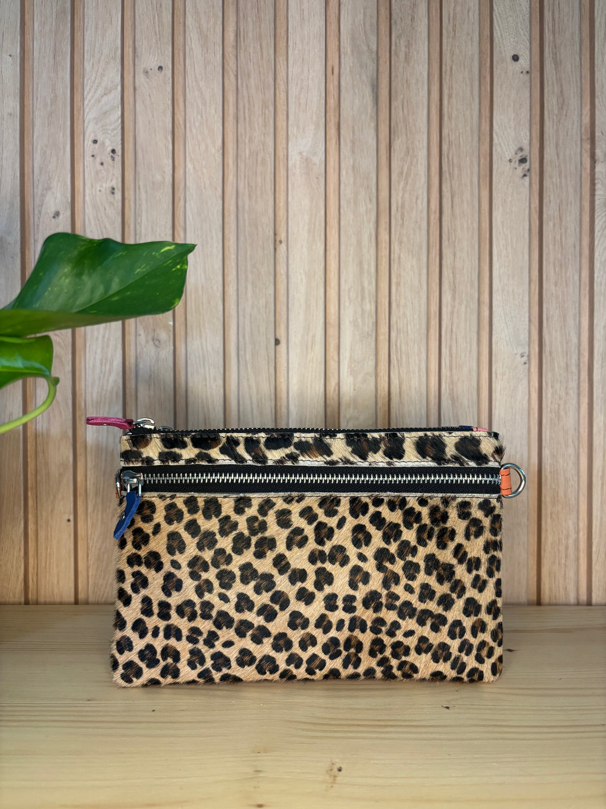 Leren tas in volledig luipaardprint - bruin
