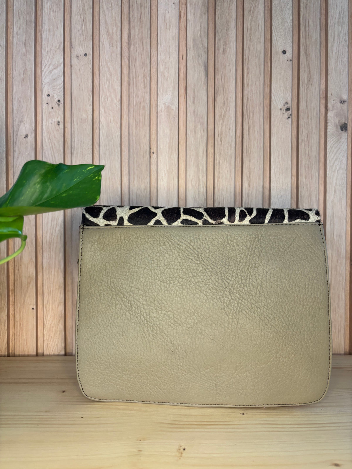 Leren tas met suède en girafprint - paars