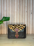 Leren tas met luipaardprint - donkerbruin