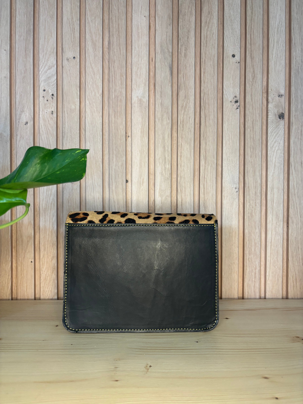 Leren tas met luipaardprint - donkerbruin
