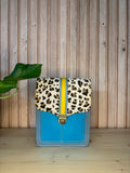 Leren tas met luipaardprint - turquoise