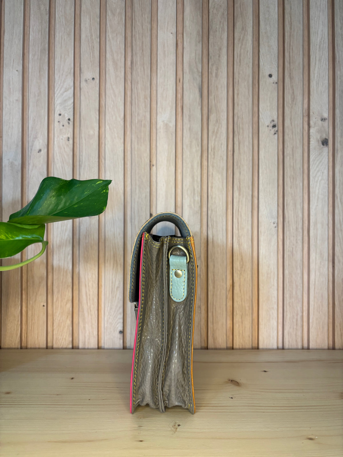 Leren tas met luipaardprint - roos