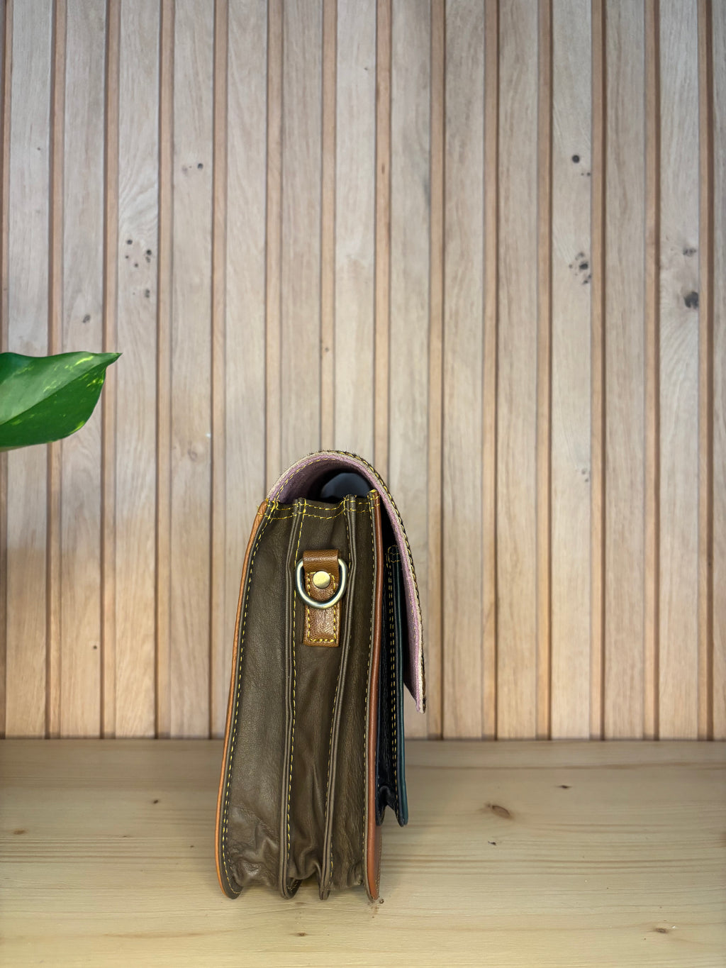 Leren tas met luipaardprint - bruin