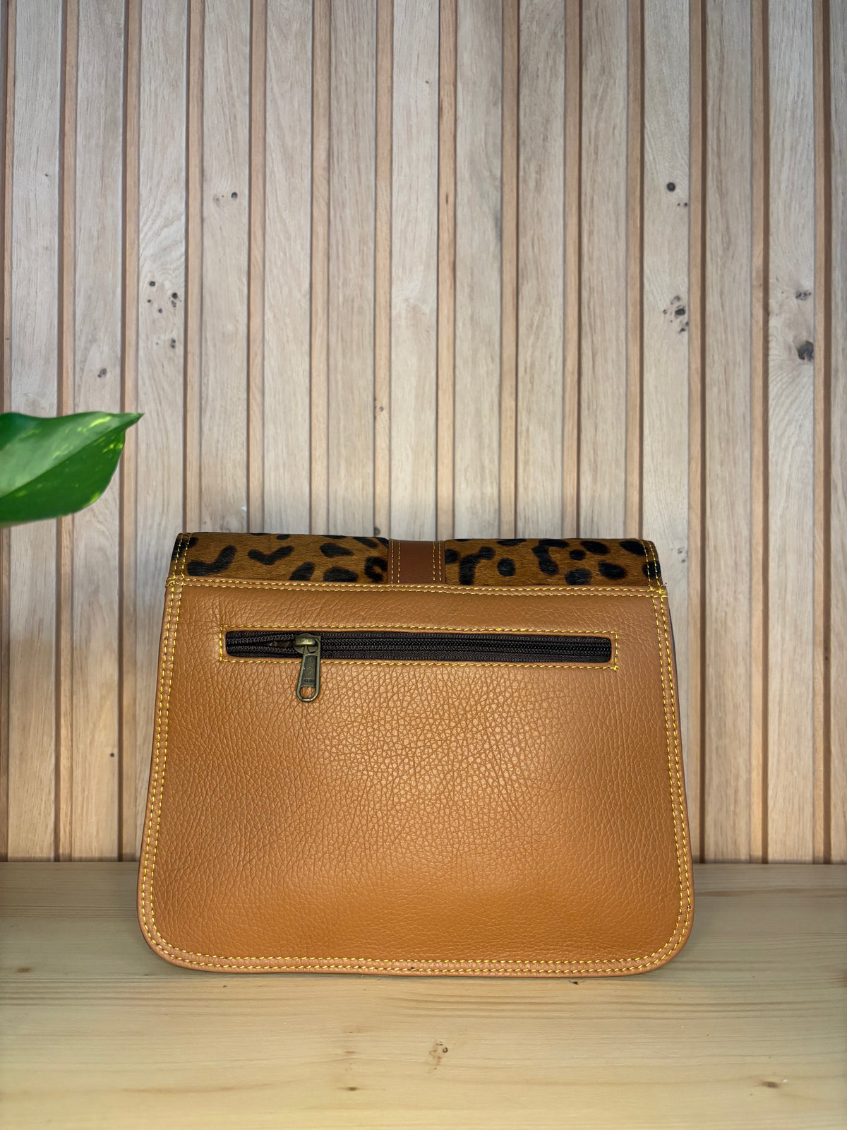 Leren tas met luipaardprint - bruin
