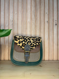 Leren tas met luipaardprint - groen
