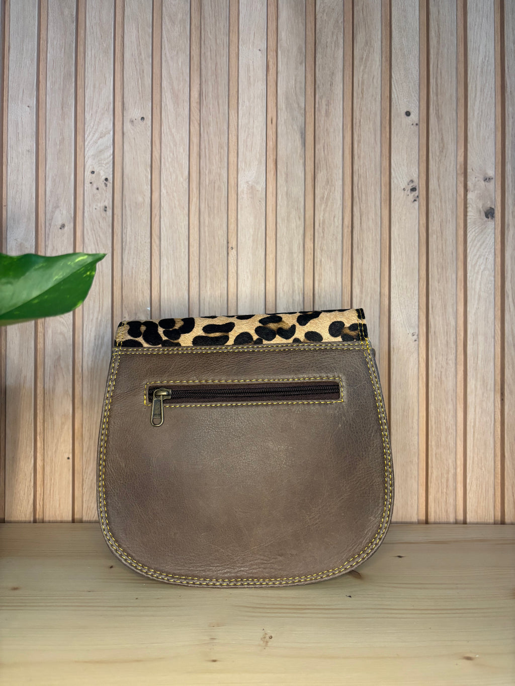 Leren tas met luipaardprint - groen