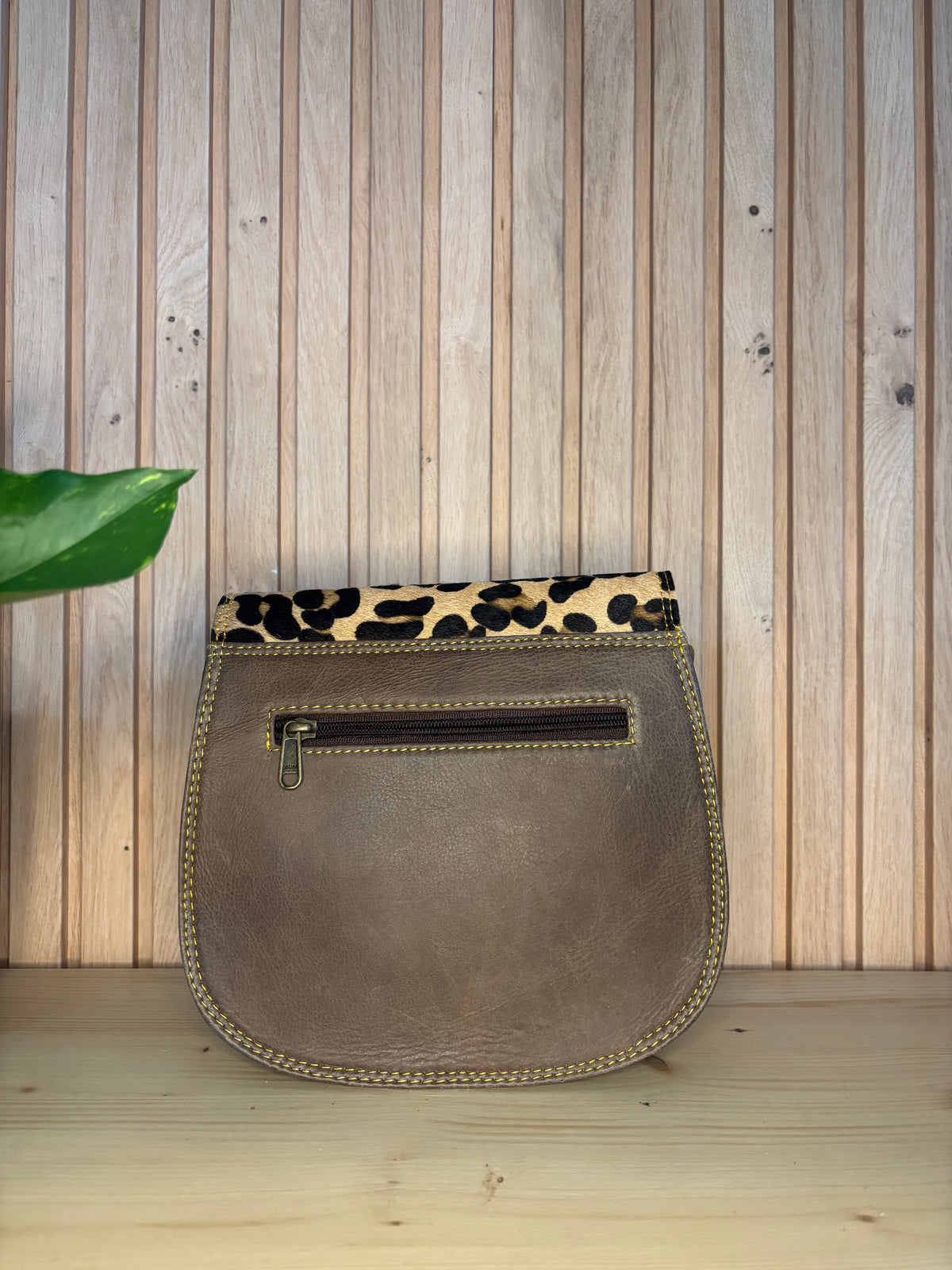 Leren tas met luipaardprint - groen