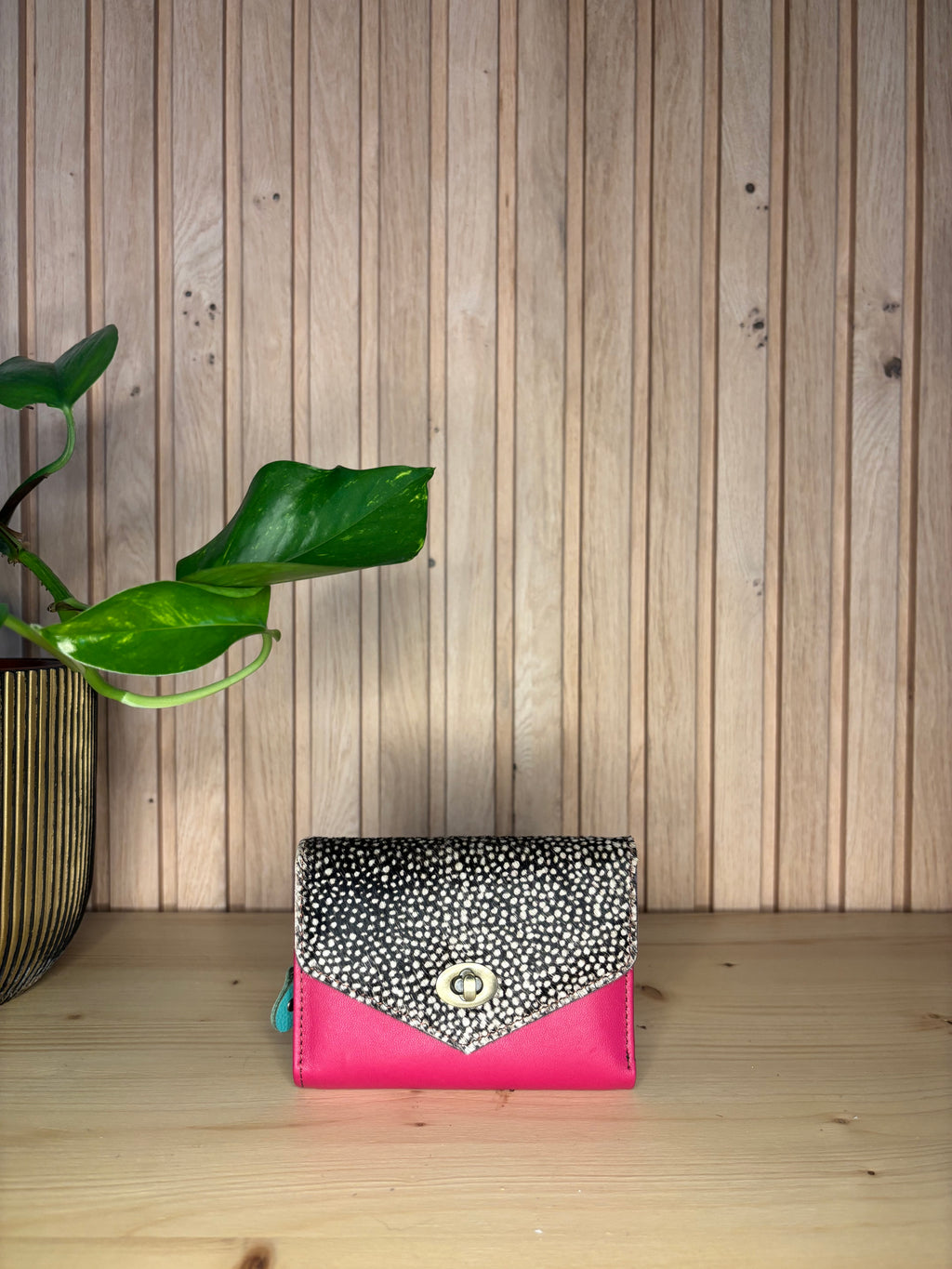 Leren enveloppe portemonnee - fuschia