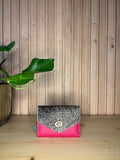 Leren enveloppe portemonnee - fuschia