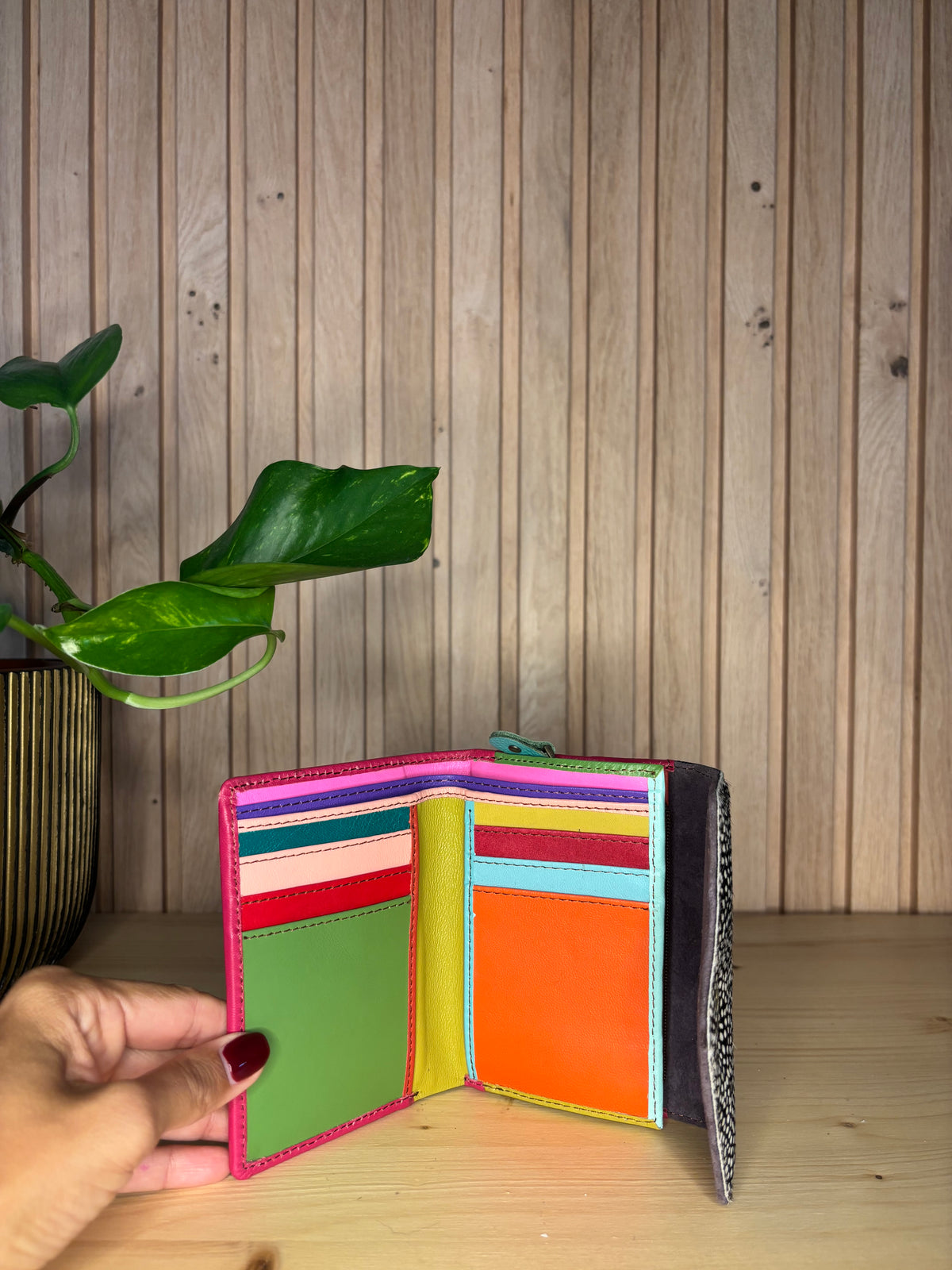 Leren enveloppe portemonnee - koraal