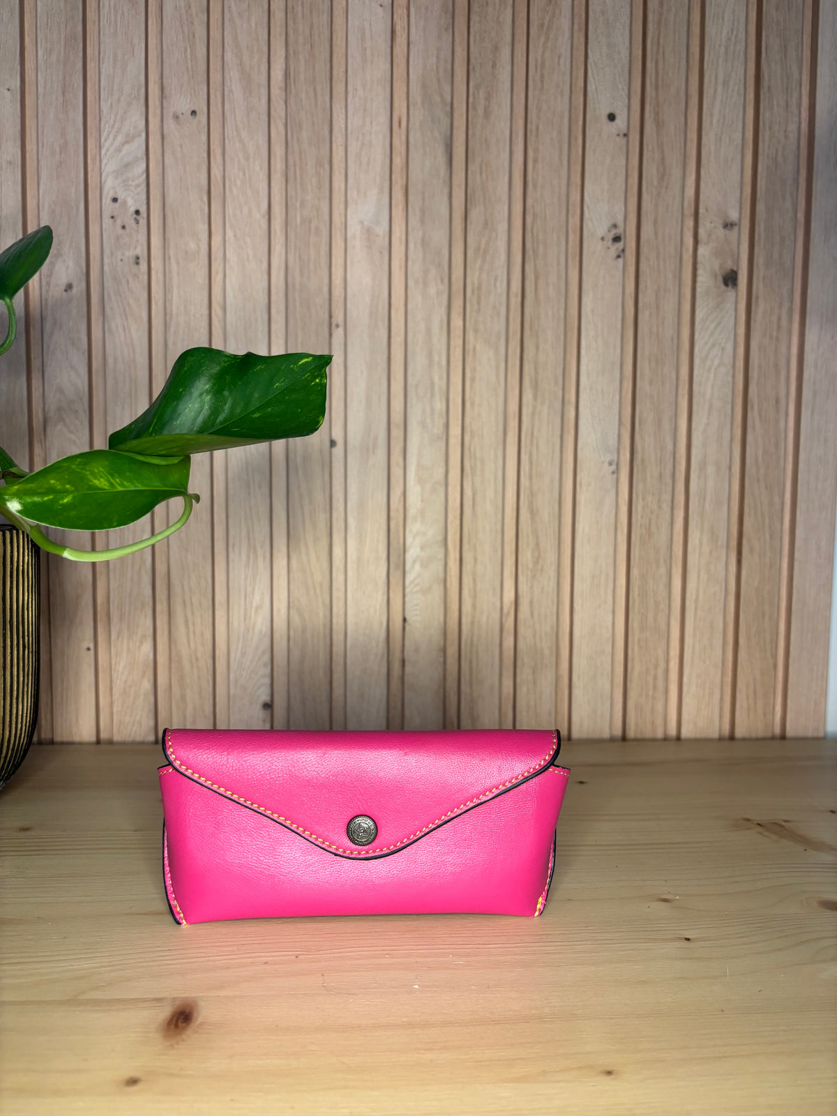 Leren brillenkoker - fuschia
