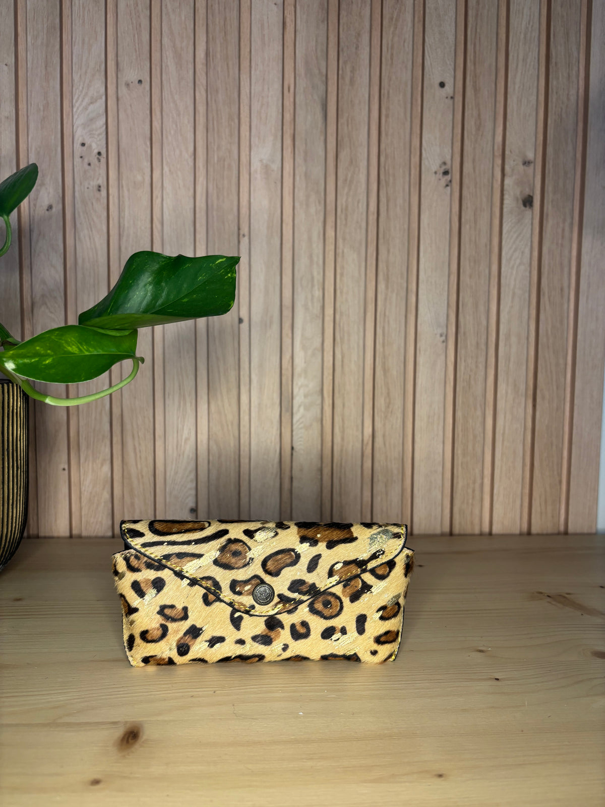 Leren brillenkoker - luipaardprint/sparkle