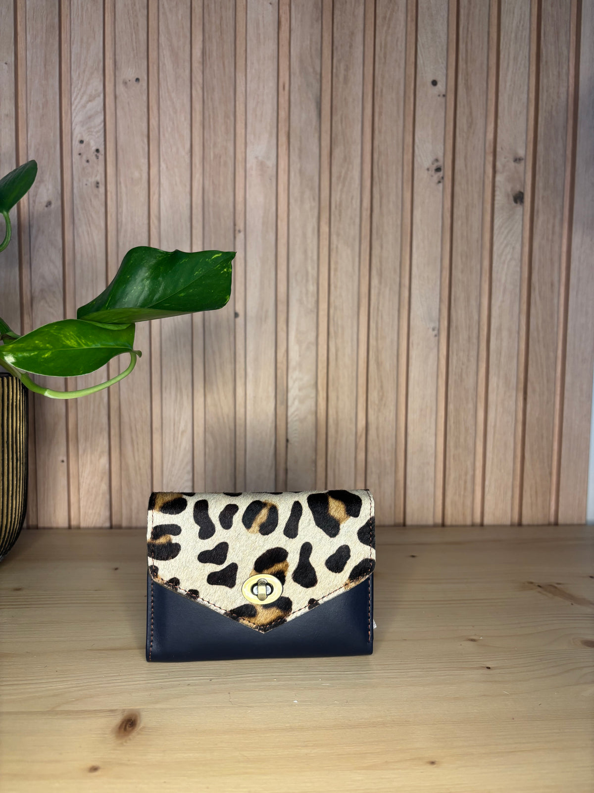 Leren enveloppe portemonnee - donkerblauw