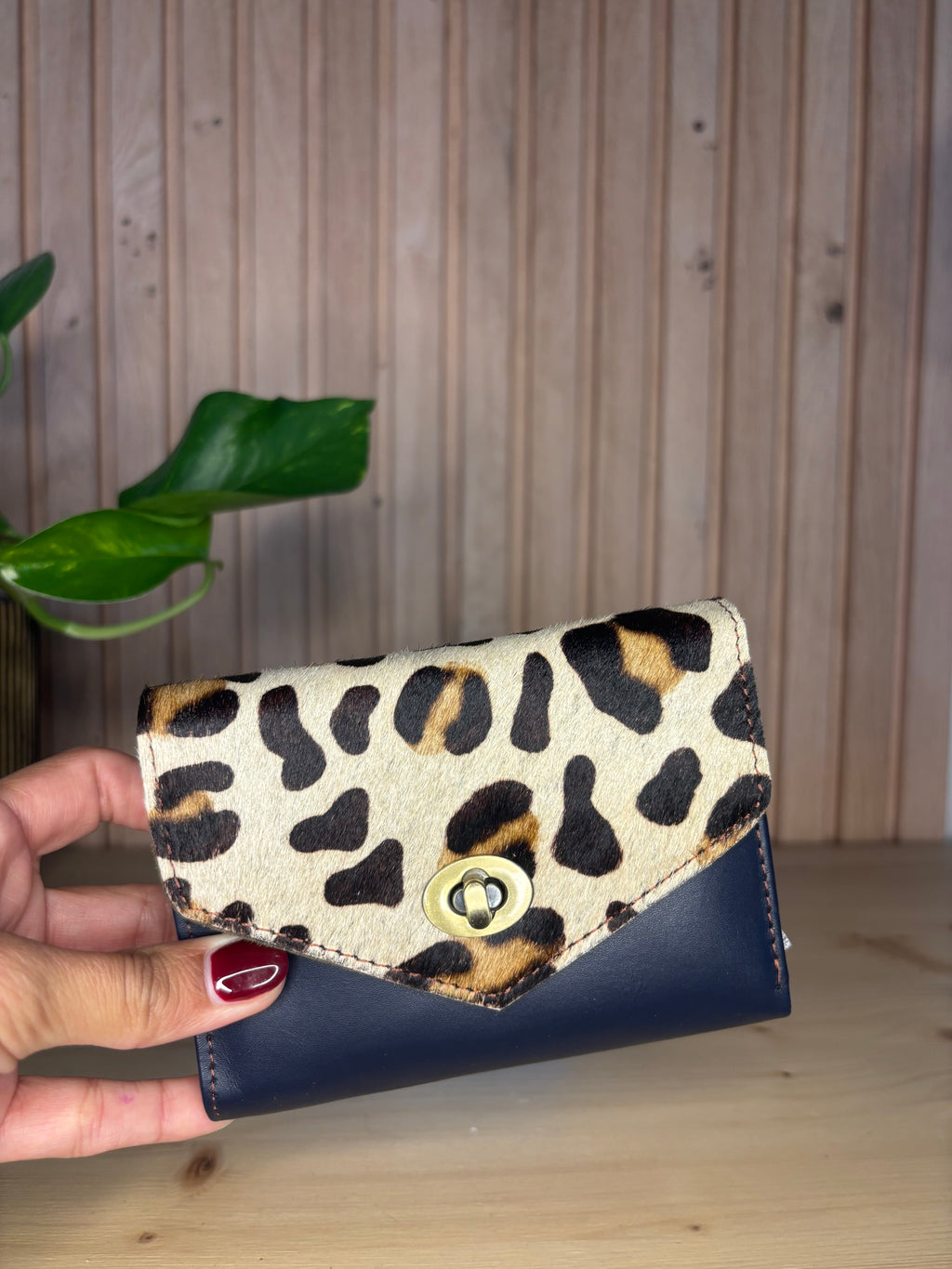 Leren enveloppe portemonnee - donkerblauw