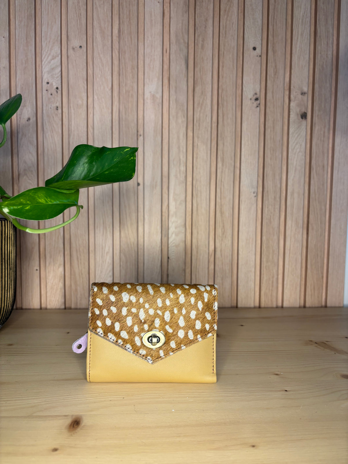 Leren enveloppe portemonnee - beige