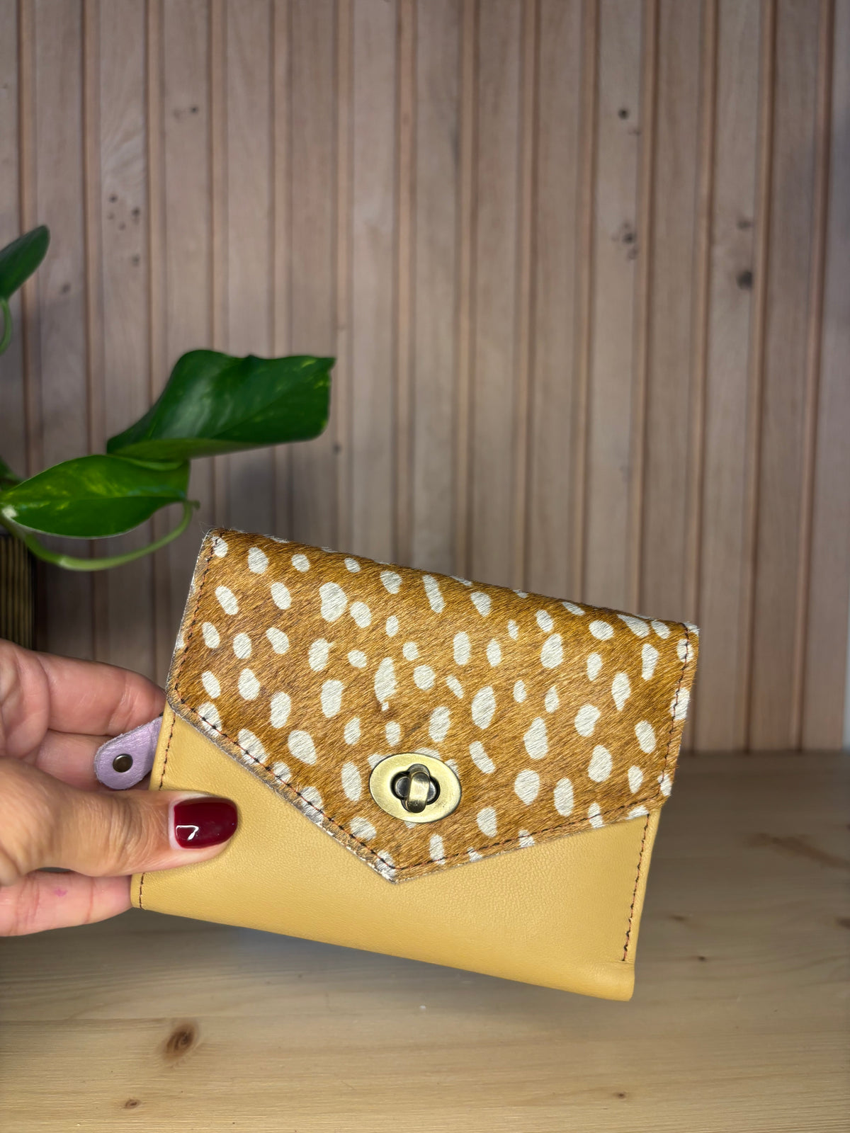 Leren enveloppe portemonnee - beige